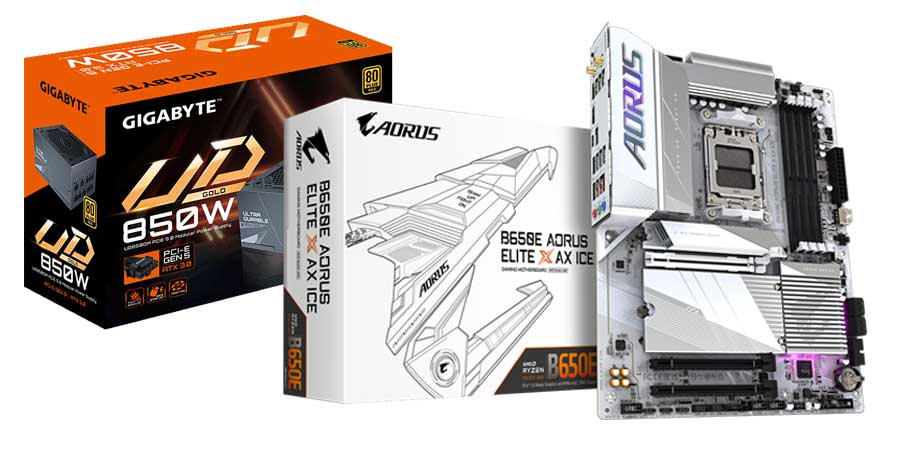 2. místo; Základní deska B650E AORUS ELITE X AX ICE + zdroj GIGABYTE UD850GM PG5