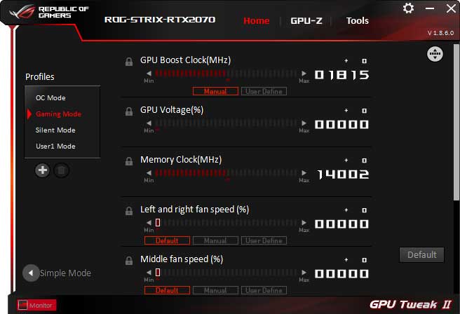 Asus Strix RTX 2070 O8G Gaming GPU Tweak advanced mode