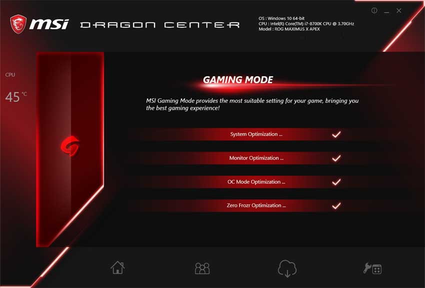 dragon center gaming mode