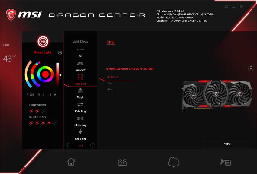 msi mystic light not showing up in dragon center