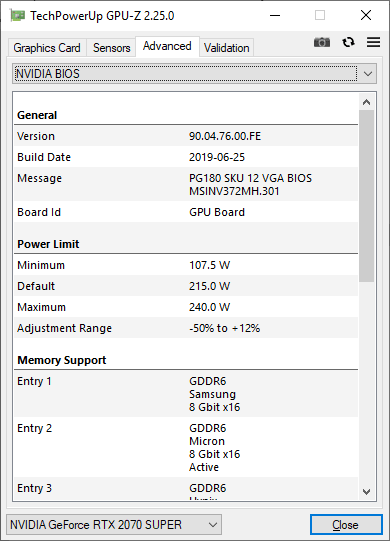 MSI RTX 2070 SUPER Gaming X TRIO GPUZ TDP