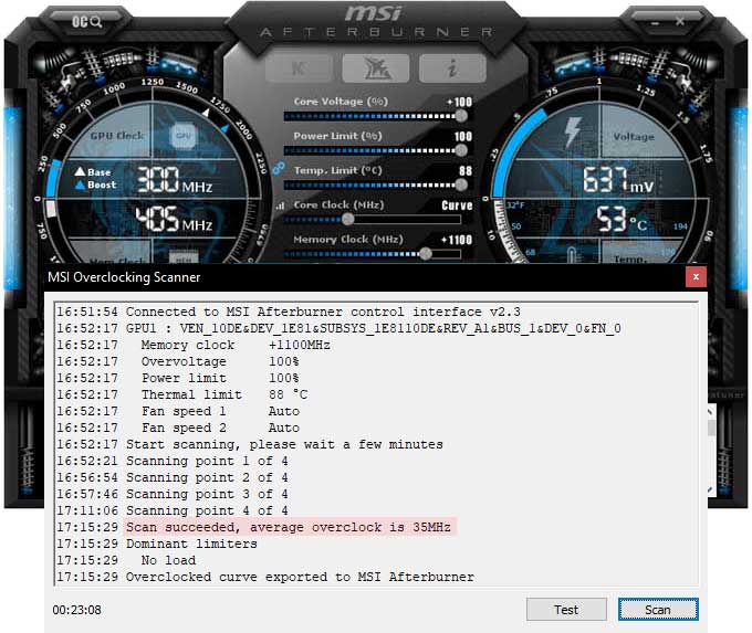 Gainward RTX 2080 SUPER Phoenix GS přetaktování Afterburner