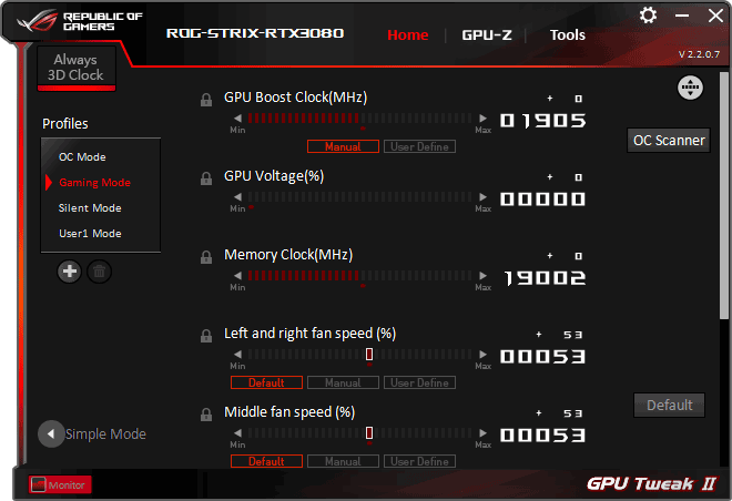 Asus STRIX RTX 3080 O10G Gaming GPU Tweak advanced mode