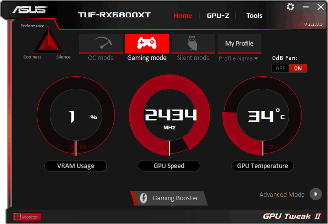 Asus TUF RX 6800 XT O16G Gaming GPU Tweak simple mode