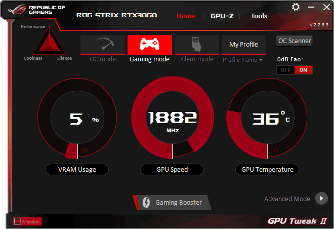 Asus STRIX RTX 3060 O12G Gaming Tweak simple mode