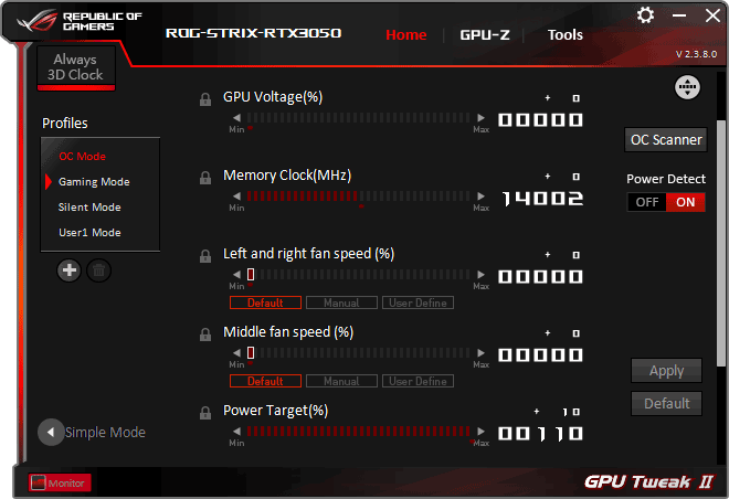 Asus STRIX RTX 3050 O8G Gaming Tweak advanced mode