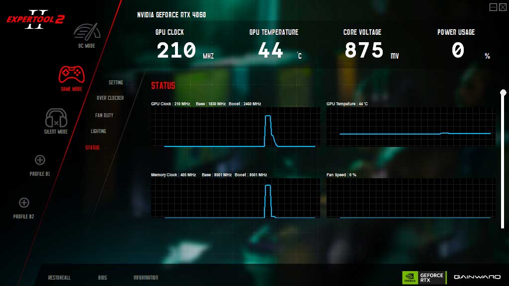 Gainward RTX 4060 GHOST 8G; ExperTool - STATUS