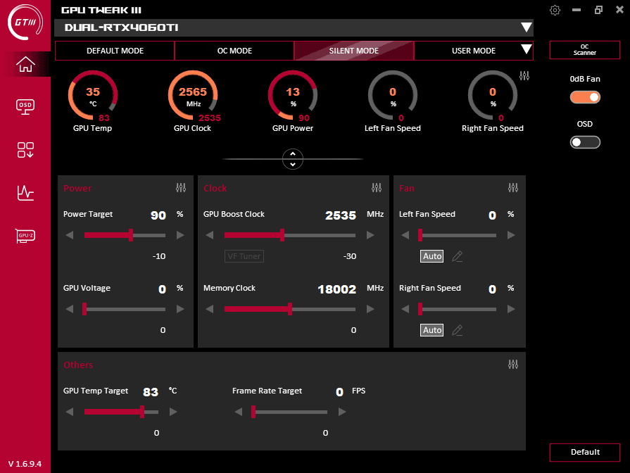 GPU Tweak III; Silent mode