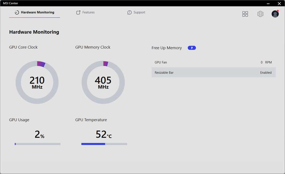 MSI Center; Hardware Monitoring