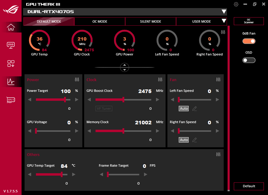 GPU Tweak III; Default mode