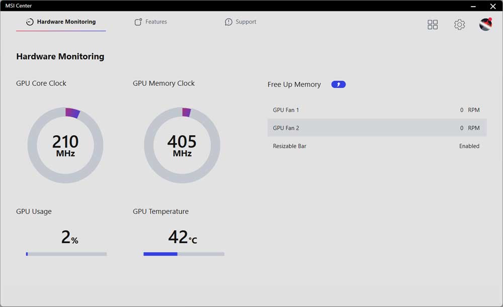 MSI Center; Hardware Monitoring