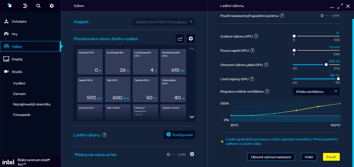 Intel Arc Control; Performance