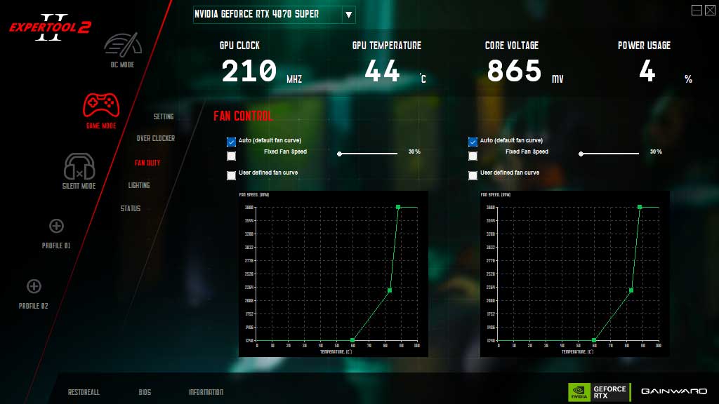 Gainward RTX 4070 SUPER GHOST OC 12G; ExperTool - FAN CONTROL