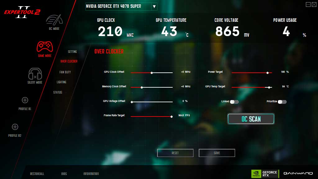 Gainward RTX 4070 SUPER GHOST OC 12G; ExperTool - OVERCLOCKER