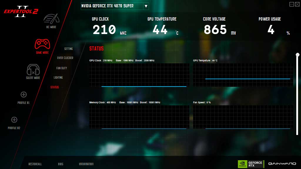 Gainward RTX 4070 SUPER GHOST OC 12G; ExperTool - STATUS