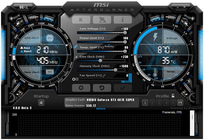 Gainward RTX 4070 SUPER GHOST OC 12G; přetaktování