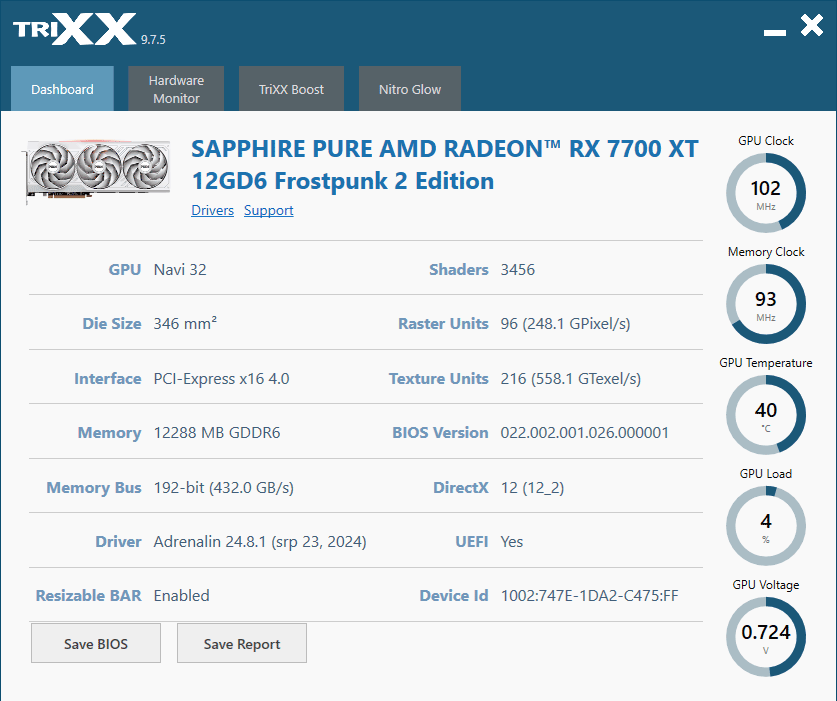 Sapphire TriXX; Dashboard