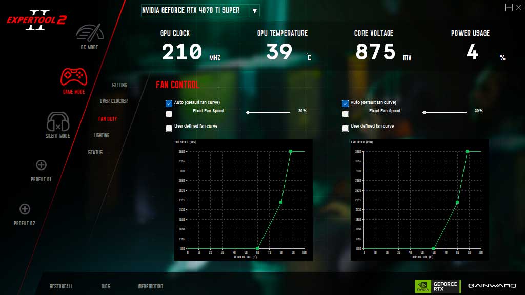 Gainward RTX 4070 Ti SUPER PHOENIX GS 16G; ExperTool - FAN CONTROL