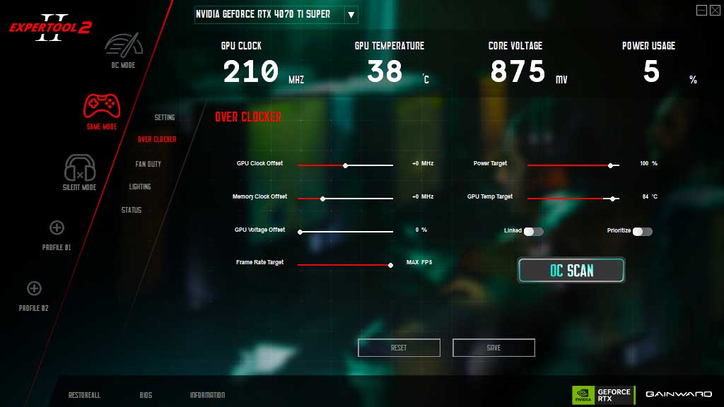 Gainward RTX 4070 Ti SUPER PHOENIX GS 16G; ExperTool - OVERCLOCKER