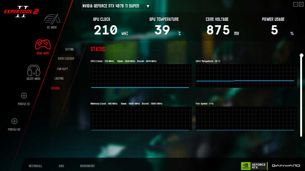 Gainward RTX 4070 Ti SUPER PHOENIX GS 16G; ExperTool - STATUS