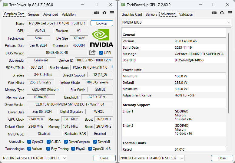 Gainward RTX 4070 Ti SUPER PHOENIX GS 16G GPUZ