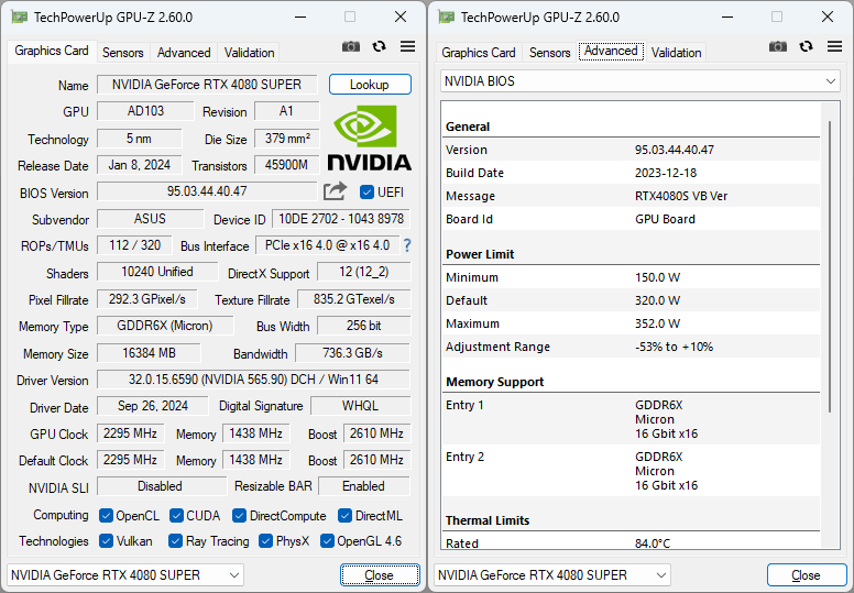 Asus ProArt RTX 4080 SUPER O16G GPUZ