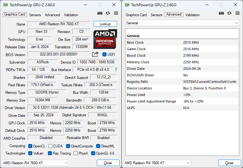 ASRock RX 7600 XT Challenger 16G OC GPUZ