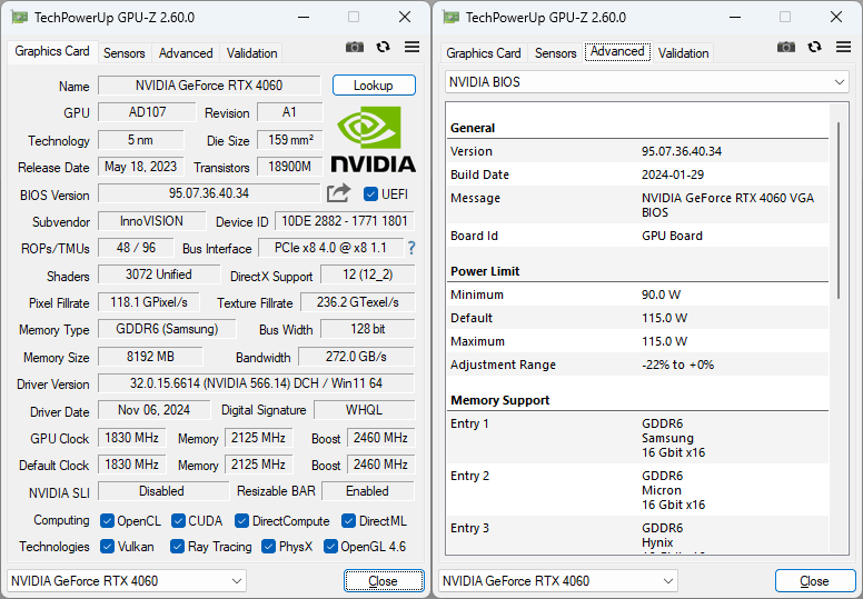 Inno3D RTX 4060 TWIN X2 8G GPUZ