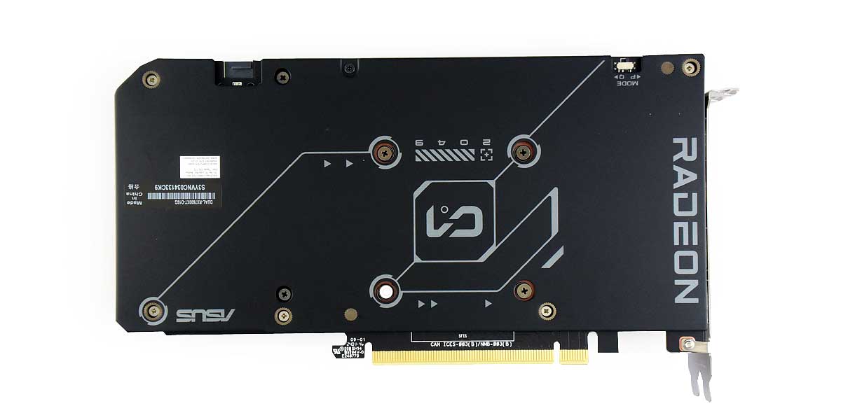 Asus DUAL RX 7600 XT O16G; zadní strana