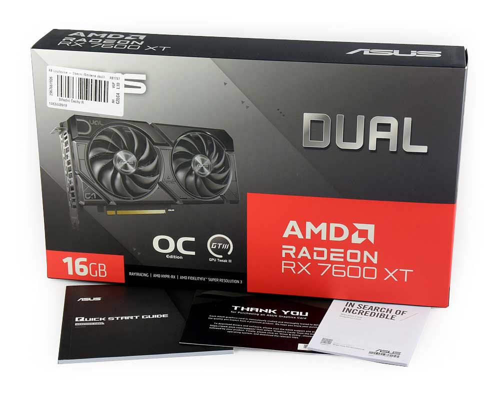 Asus DUAL RX 7600 XT O16G; balení