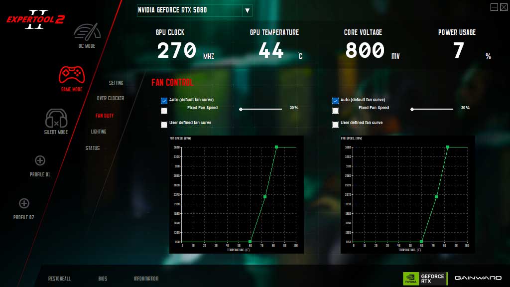 Gainward RTX 5080 PHOENIX GS 16G; ExperTool - FAN CONTROL