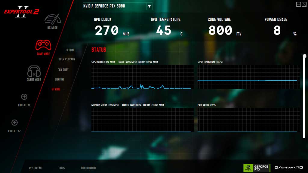 Gainward RTX 5080 PHOENIX GS 16G; ExperTool - STATUS