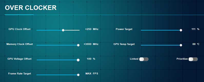 PALiT RTX 5080 GAMEROCK OC 16G; přetaktování