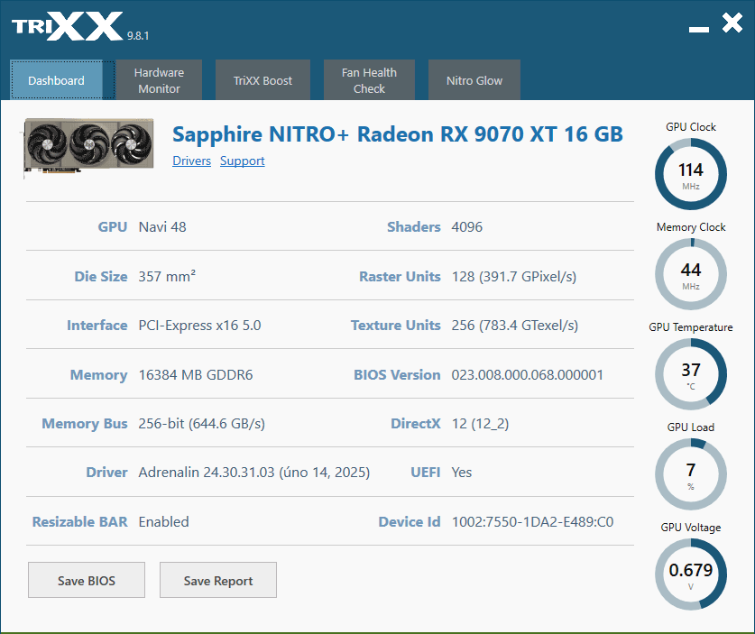 Sapphire TriXX; Dashboard